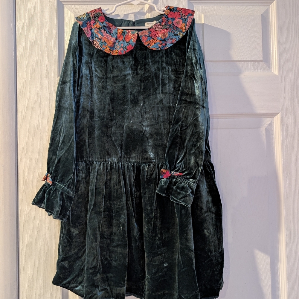 Gymboree Green Velvet Dress With Added Liberty Print Details